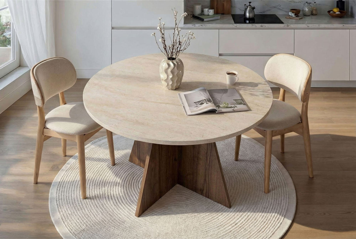 Virella - Dining Table - Travertine/Venezia Walnut