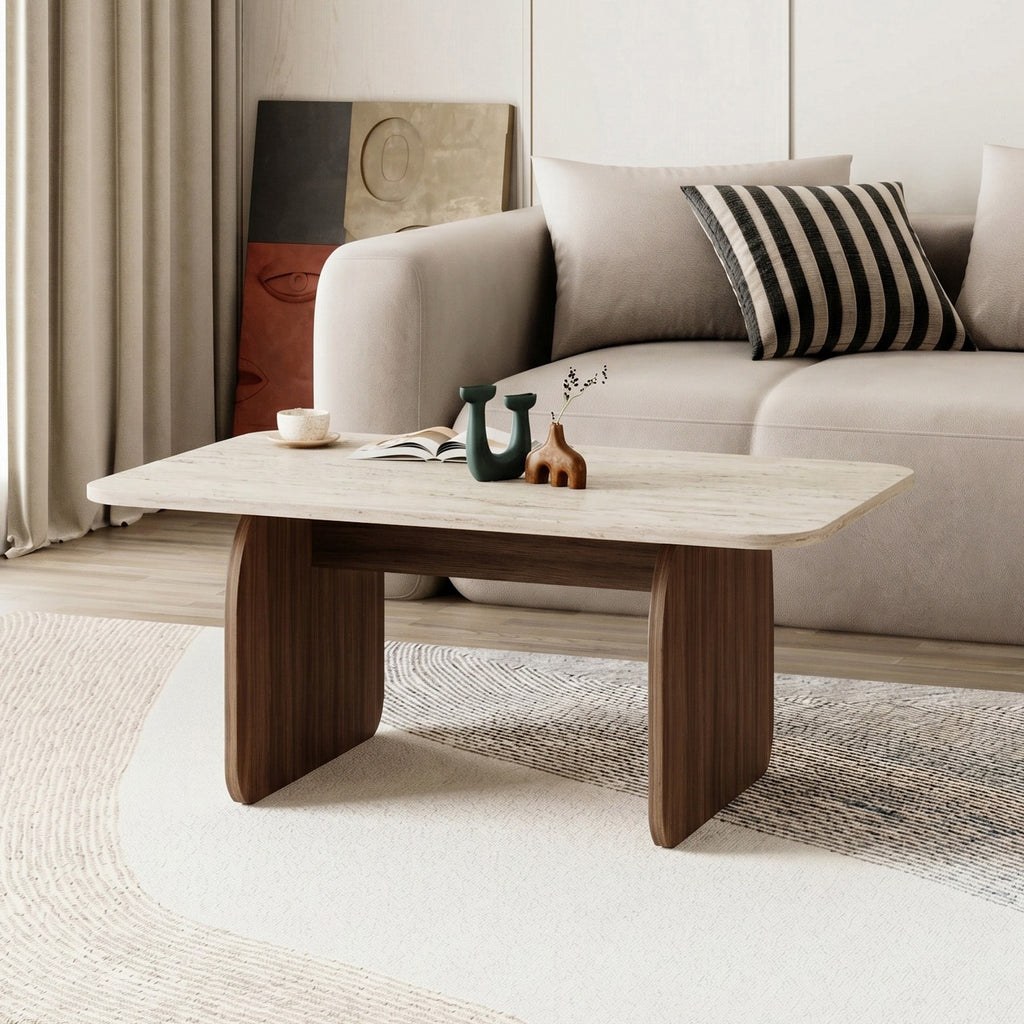 Pietra - Coffee Table - Travertine/Milano Walnut