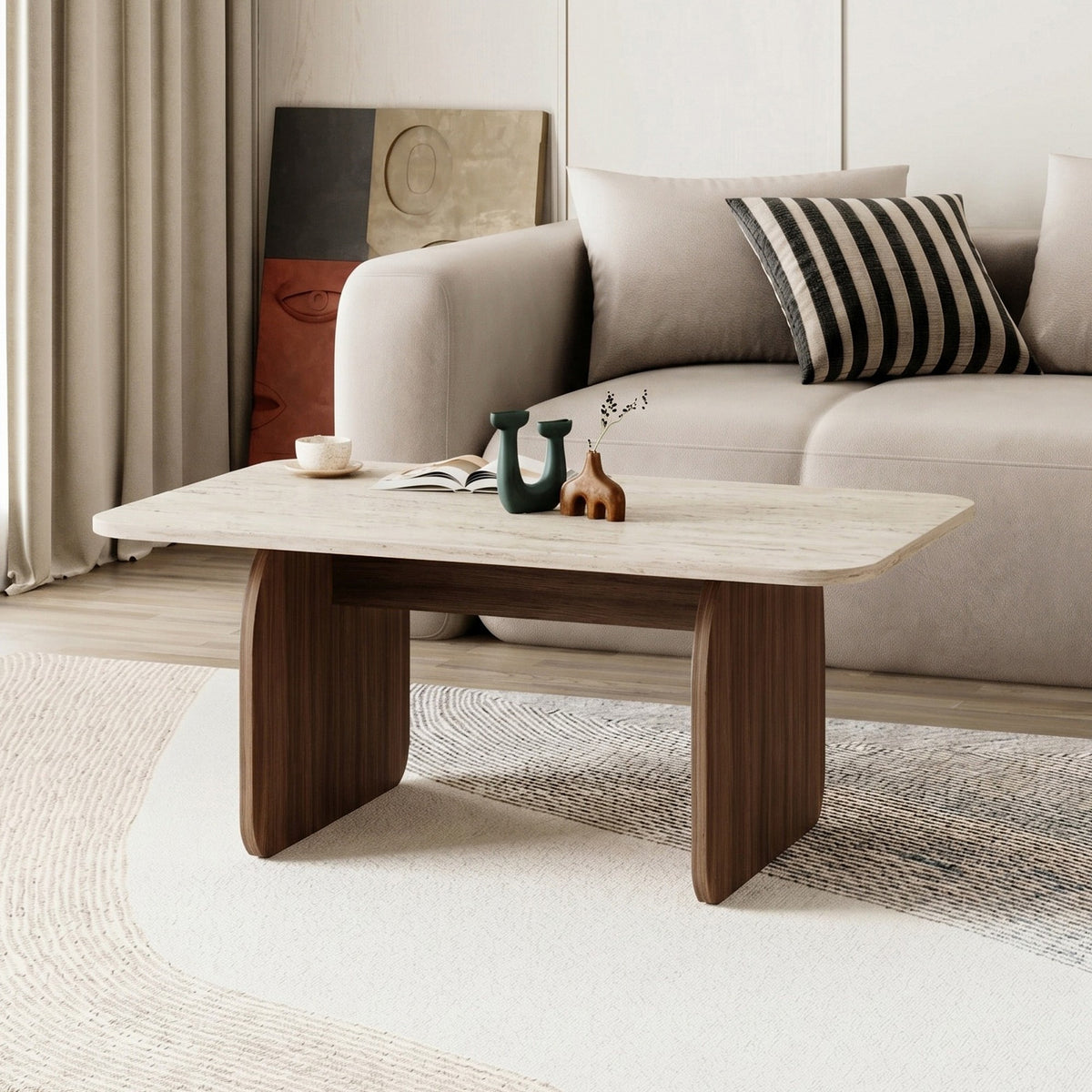 Pietra - Coffee Table - Travertine/Milano Walnut