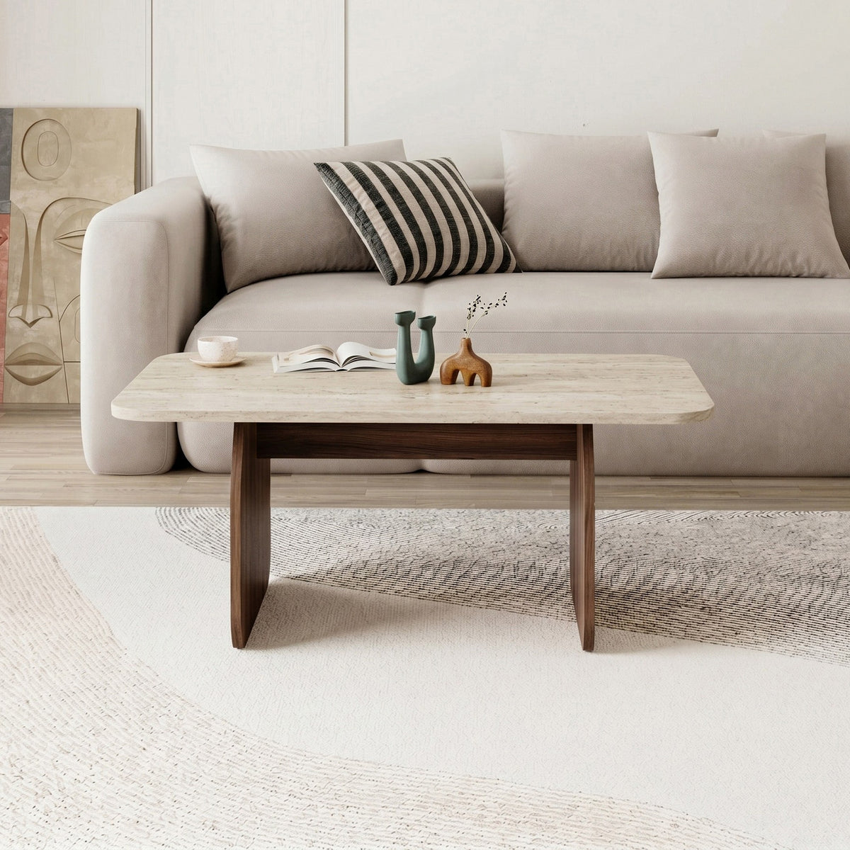 Pietra - Coffee Table - Travertine/Milano Walnut