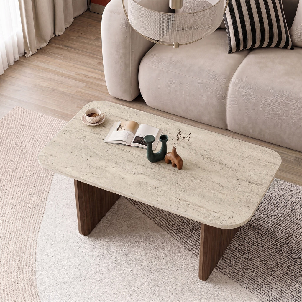Pietra - Coffee Table - Travertine/Milano Walnut