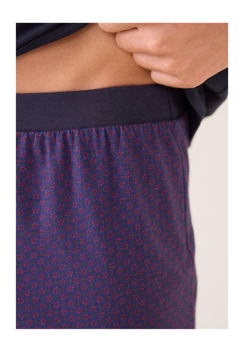 Ensemble Pyjama Haut Bleu Marine Et Pantalon Fantaisie En Coton - Pyjama Sebastien Haut Manches Longues Uni Marine Et Bas Long Fantaisie