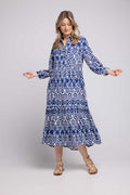 Vestido largo de manga larga - Blanco Azul