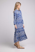Vestido largo de manga larga - Blanco Azul