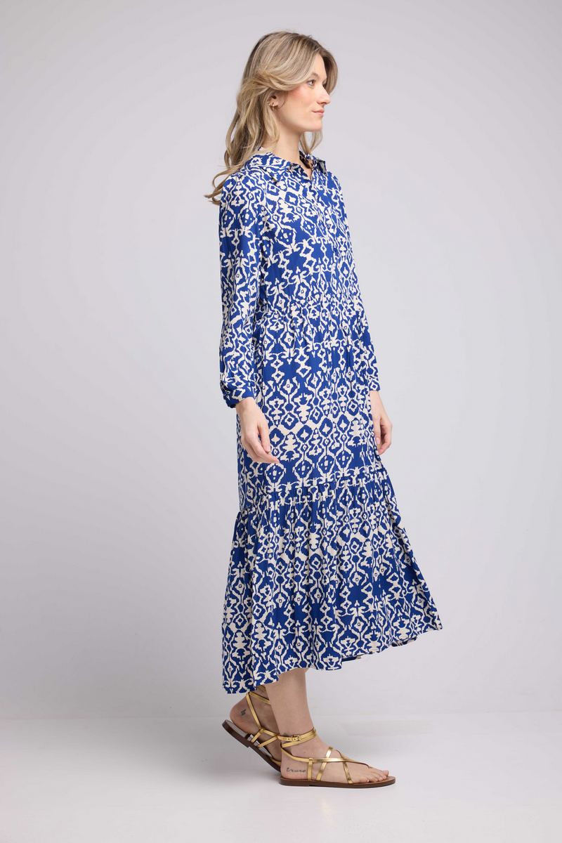 Vestido largo de manga larga - Blanco Azul