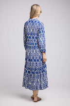 Vestido largo de manga larga - Blanco Azul
