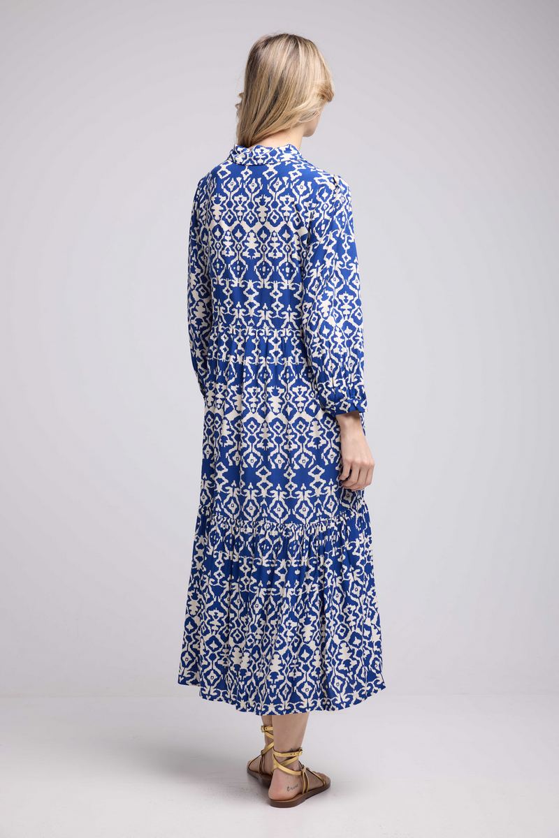 Vestido largo de manga larga - Blanco Azul