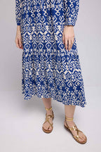 Vestido largo de manga larga - Blanco Azul