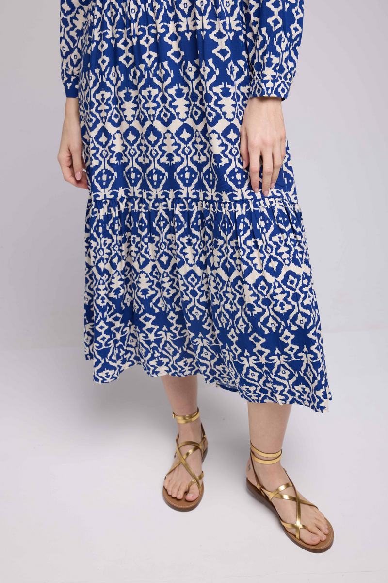 Vestido largo de manga larga - Blanco Azul