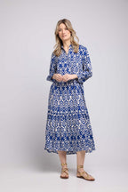 Vestido largo de manga larga - Blanco Azul