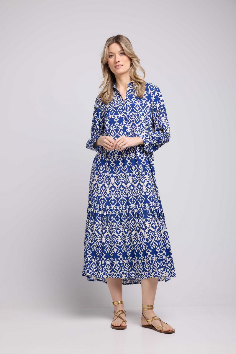 Vestido largo de manga larga - Blanco Azul