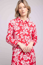 Vestido Largo Manga Larga - Grandes Flores Rojas