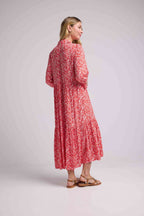 Long Sleeve Long Dress - Red Flowers