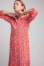 Long Sleeve Long Dress - Red Flowers