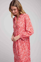Long Sleeve Long Dress - Red Flowers