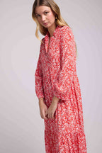 Long Sleeve Long Dress - Red Flowers