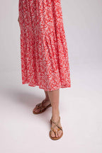 Long Sleeve Long Dress - Red Flowers
