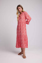 Long Sleeve Long Dress - Red Flowers