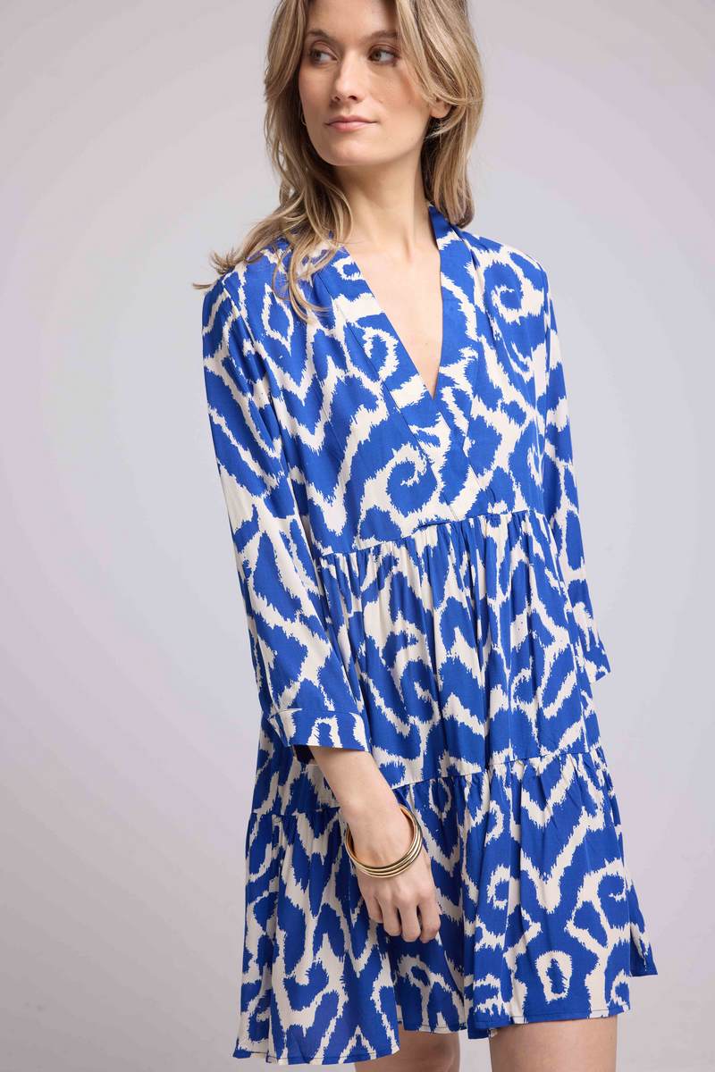 Vestido Corto Manga Larga - Azul