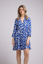 Vestido Corto Manga Larga - Azul