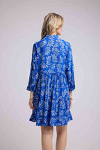Vestido Corto Manga Larga - Hojas Azules
