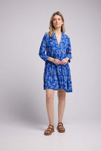 Vestido Corto Manga Larga - Hojas Azules