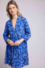 Vestido Corto Manga Larga - Hojas Azules