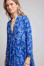 Vestido Corto Manga Larga - Hojas Azules