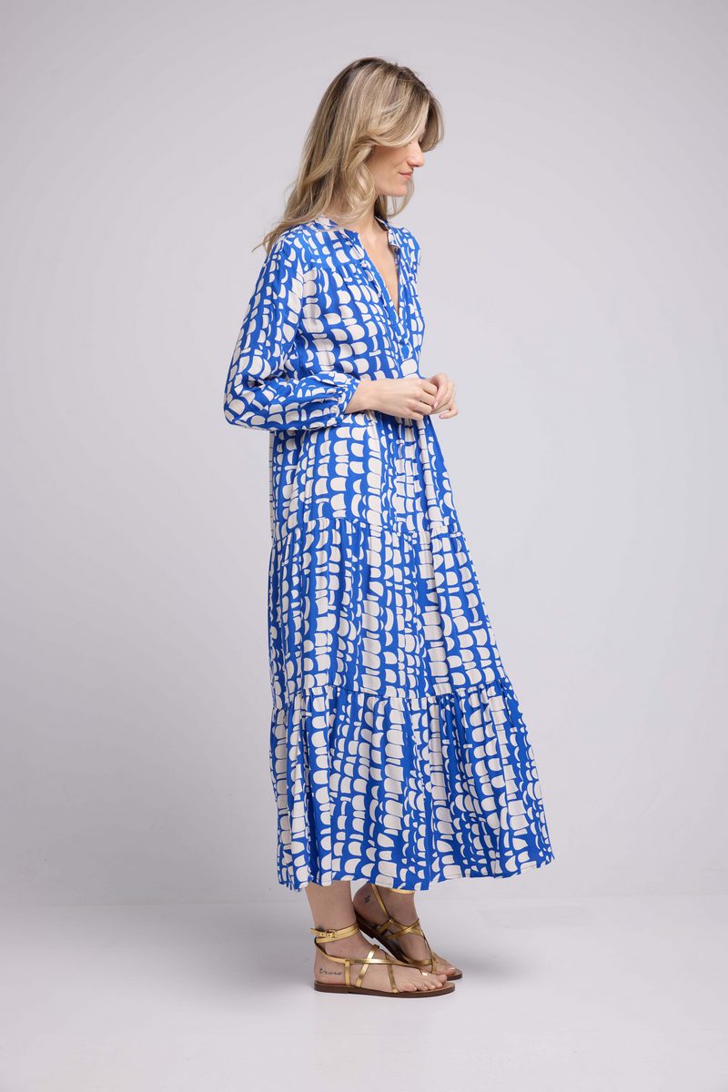 Long Sleeve Long Dress - Blue White