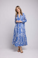 Long Sleeve Long Dress - Blue White