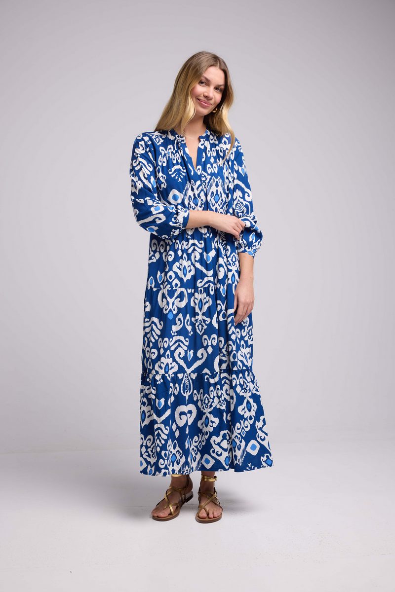 Long Sleeve Long Dress - Navy White