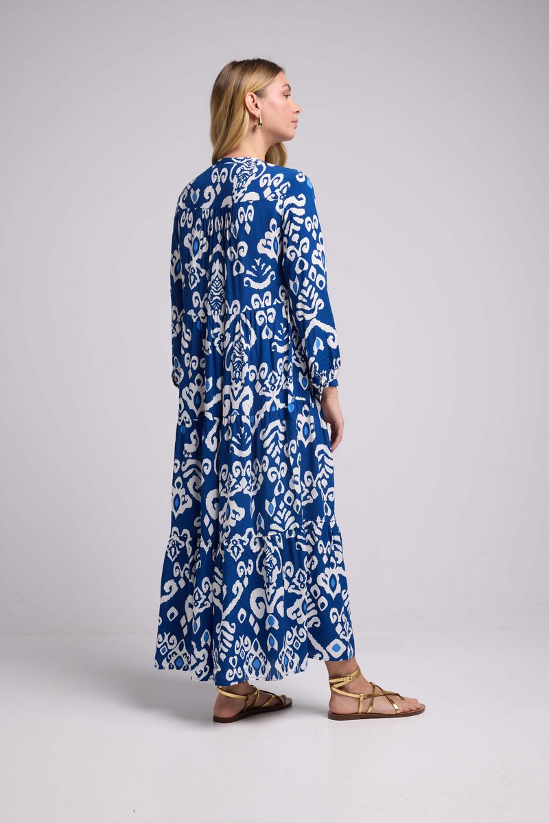 Long Sleeve Long Dress - Navy White