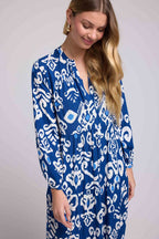 Long Sleeve Long Dress - Navy White