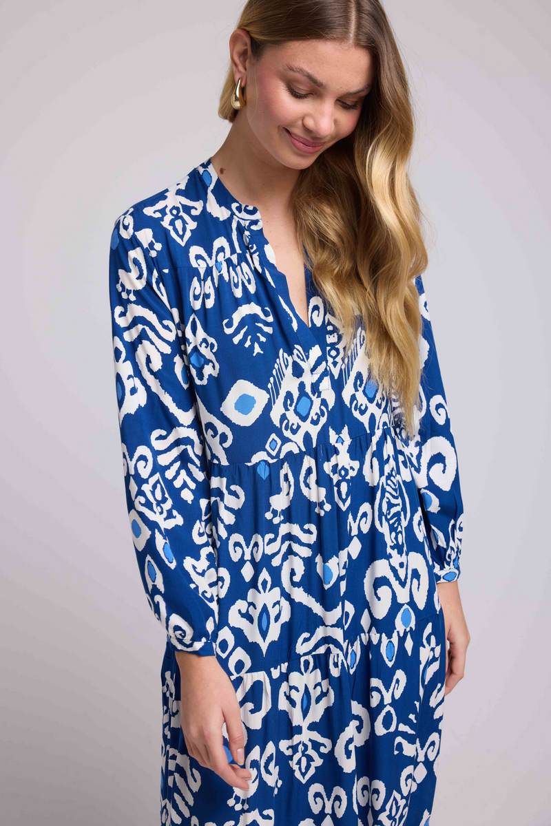 Long Sleeve Long Dress - Navy White