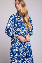 Long Sleeve Long Dress - Navy White