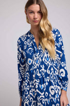 Long Sleeve Long Dress - Navy White