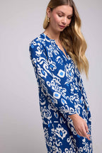 Long Sleeve Long Dress - Navy White