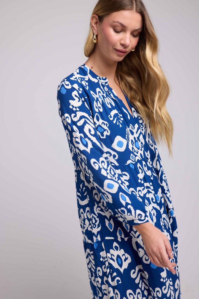 Long Sleeve Long Dress - Navy White
