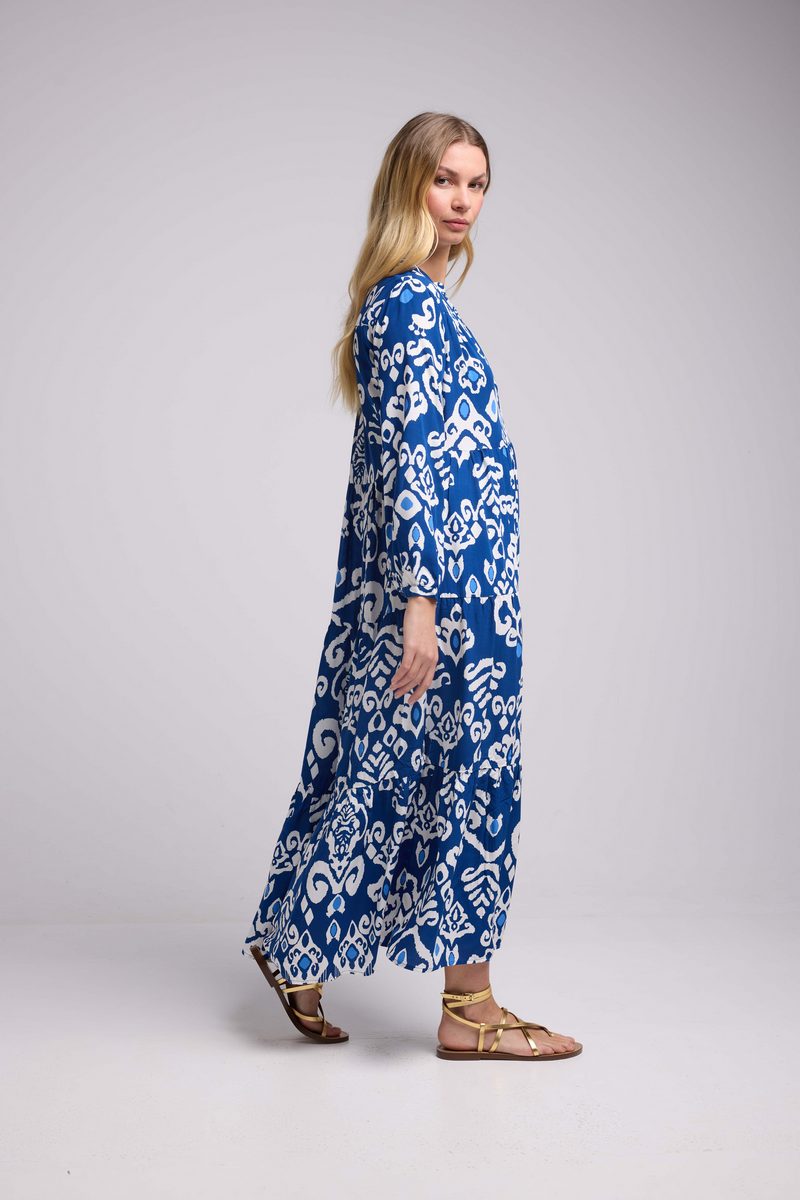 Long Sleeve Long Dress - Navy White
