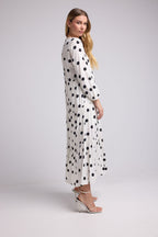 Vestido Largo Manga Larga - Body Blanco Lunares Negros