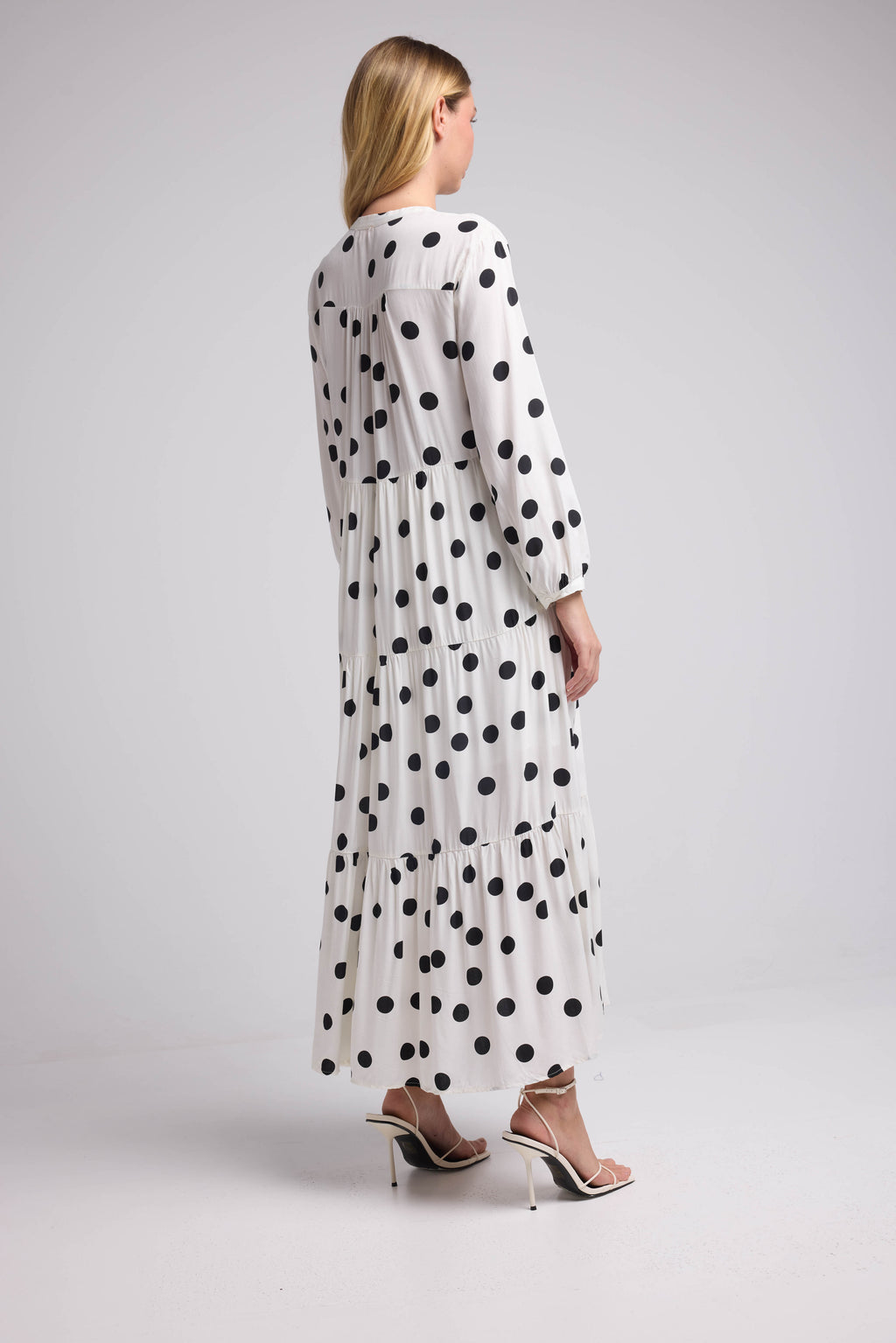 Vestido Largo Manga Larga - Body Blanco Lunares Negros