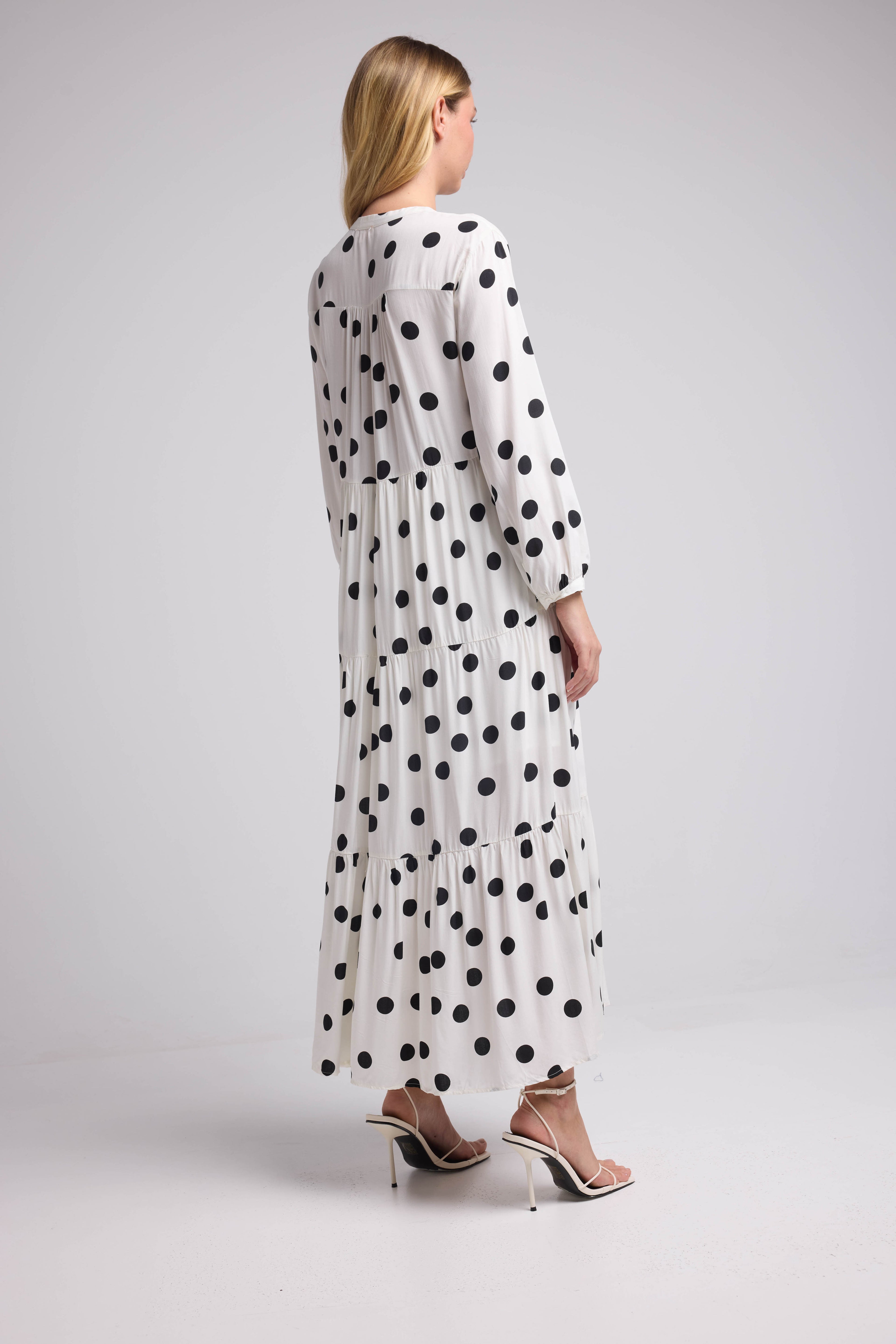 Vestido Largo Manga Larga - Body Blanco Lunares Negros