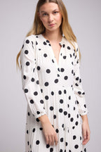Vestido Largo Manga Larga - Body Blanco Lunares Negros