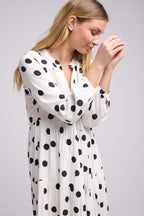 Vestido Largo Manga Larga - Body Blanco Lunares Negros