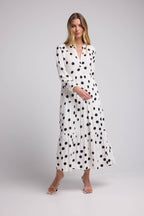 Vestido Largo Manga Larga - Body Blanco Lunares Negros