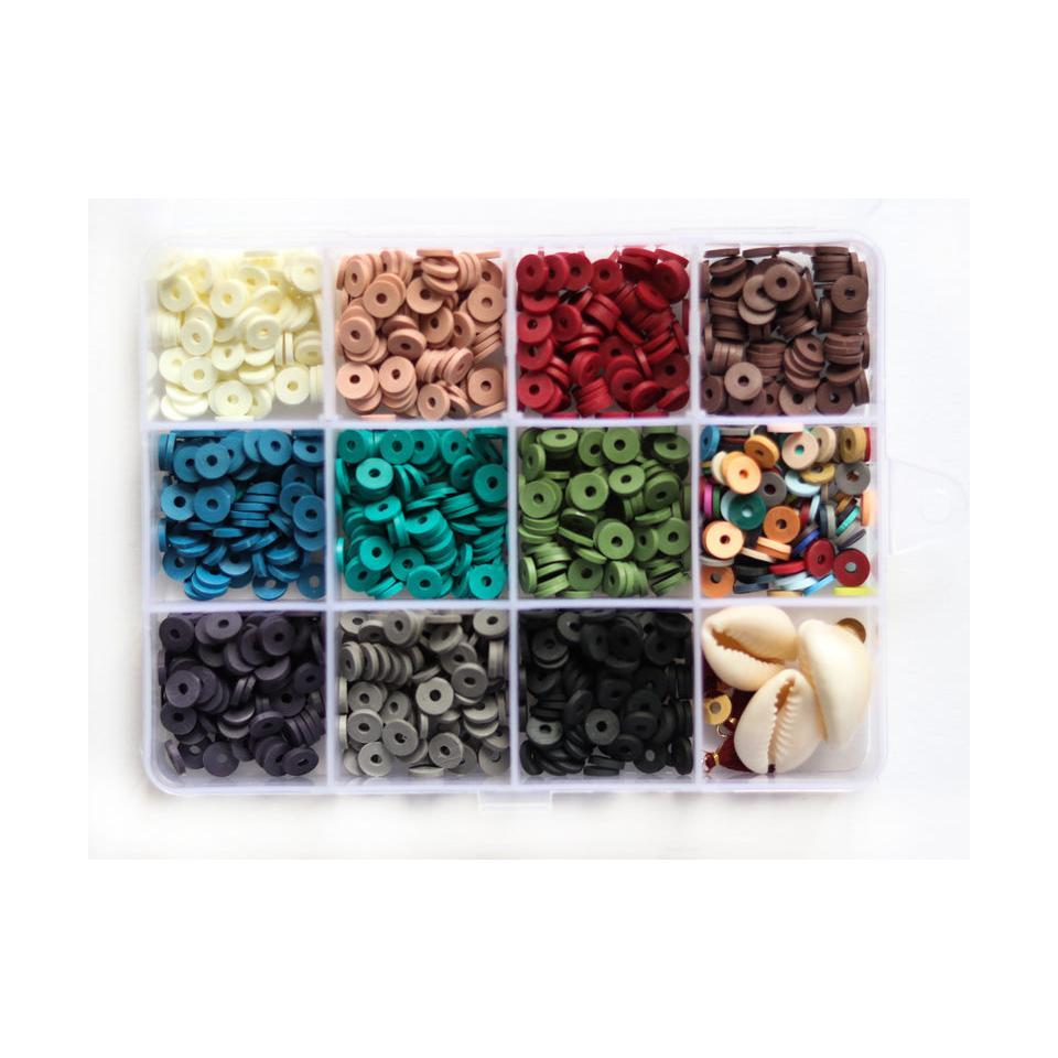 Box of 11 Natural Colors of 6 Mm Heishi Beads + Accessories