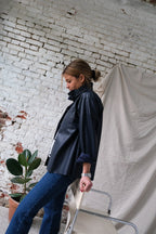 Lou Faux Leather Overshirt Navy