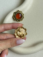 Boucles D’Oreilles Rochas Vintage - Soleils Dorés Et Ambrés