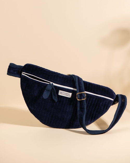 Sac Banane À Langer Kimi - Velours Bleu Nuit