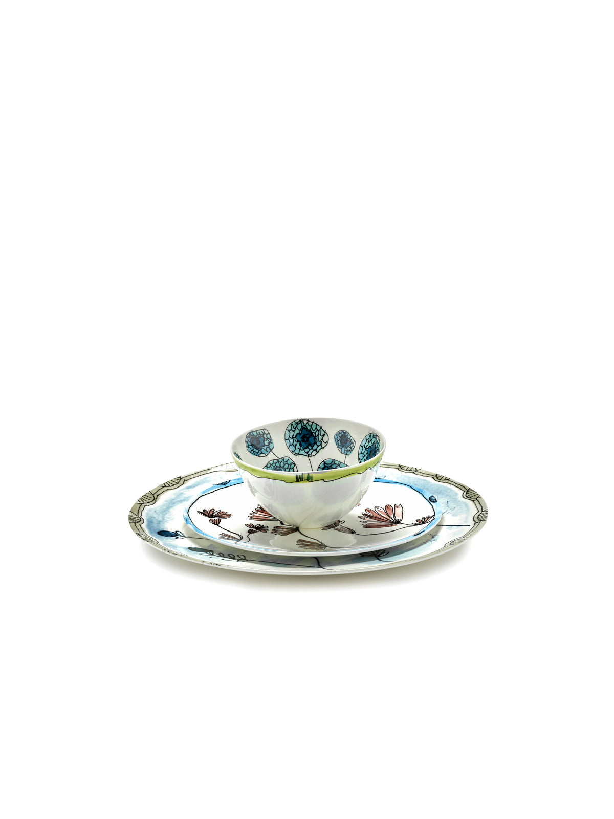Midnight Flowers - Sæt Med 2 Tallerkener - S - Bone China-Porcelæn - Camelia Aubergine